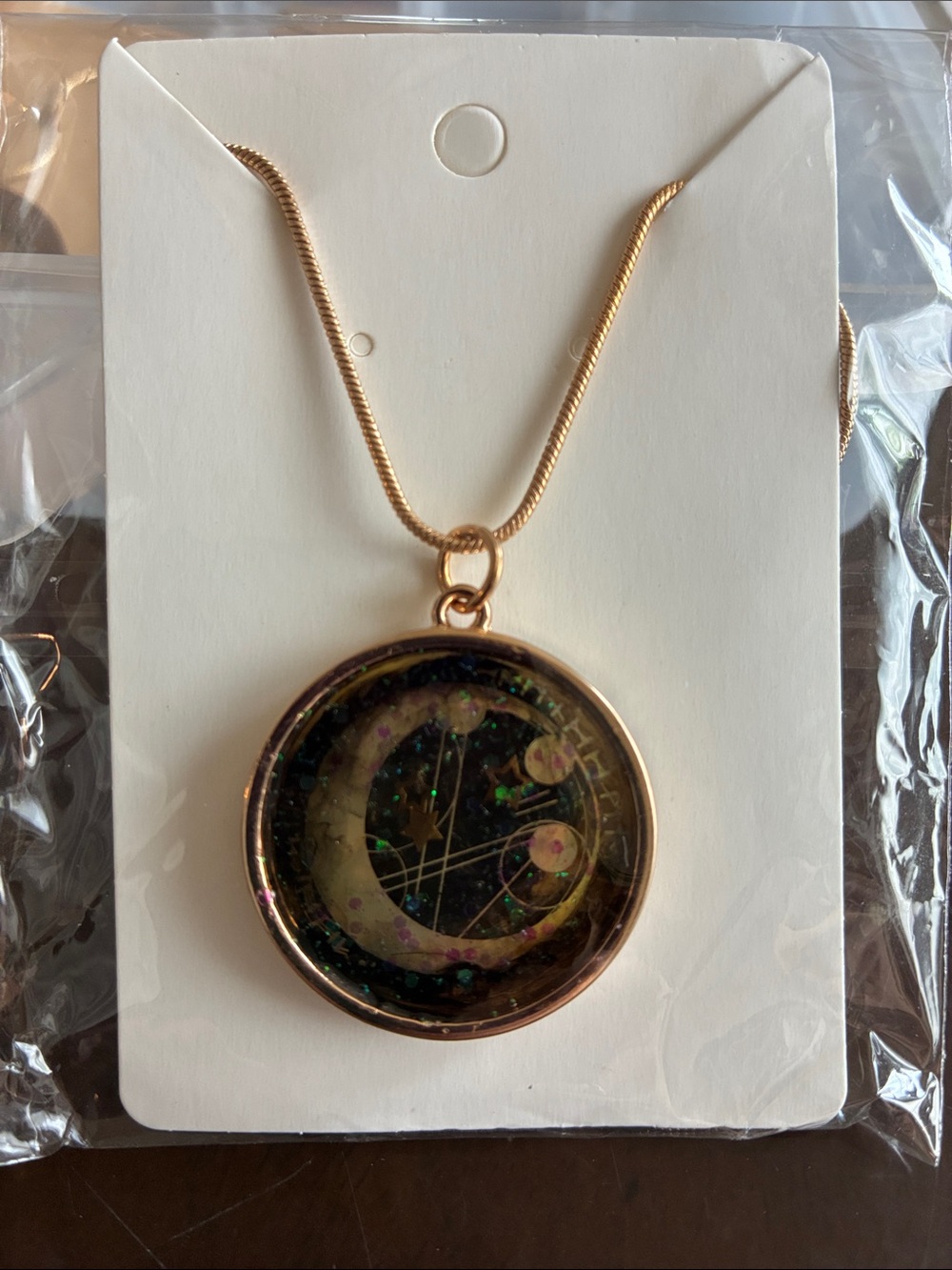 Gold Tone Crescent Moon Pendant Necklace - Gold